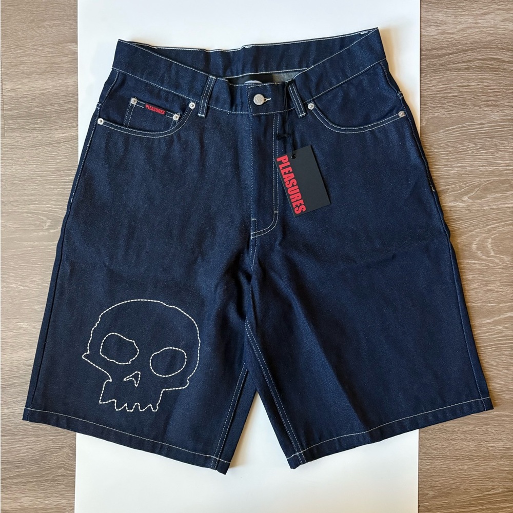 Pleasures x Zero Skateboards Skull Jorts in Denim // Size 34 - Picture 3 of 5